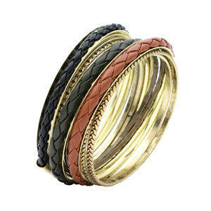 Brandee <br> leather and gold bangle bracelet