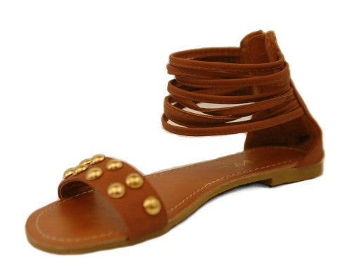 Anna-12 Tan <br> tan leather-like sandal