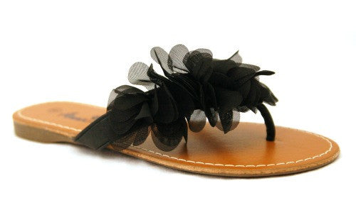 Bonnie <br> black sandal with fabric flowers