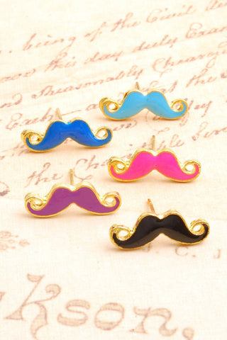 Earring-97 <br> colored mustache studs <br> *more colors*