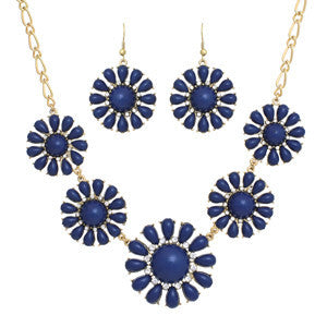 Navy <br> flower statement necklace