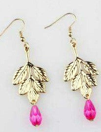 Earring-100 <br> gold leaf earrings with stone <br> *more colors*