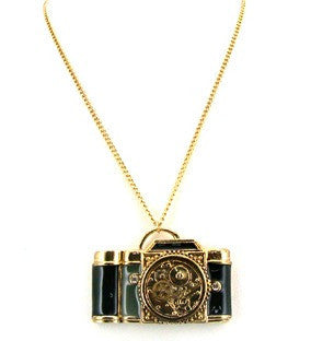 Elizabeth <br> black and gold camera necklace