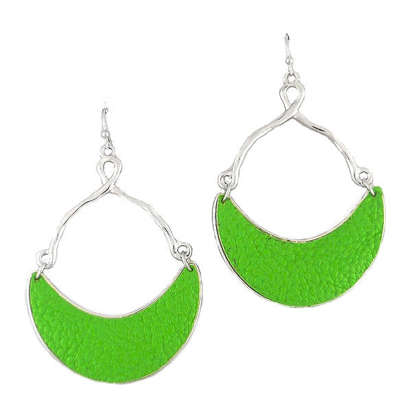 Green <br> leather-like cresent earrings