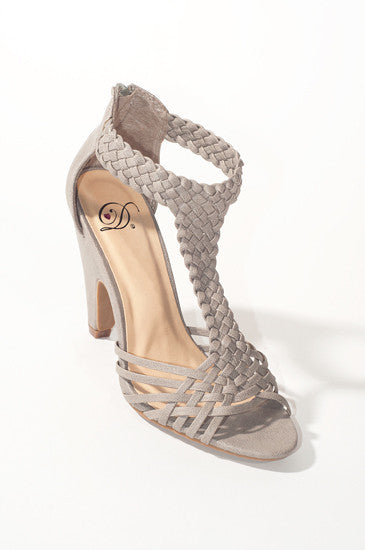 *Mio- <br> grey braided t-strap pump*